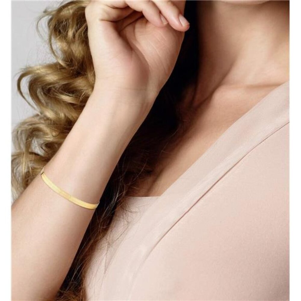 unisex 18K Gold Over 925 Sterling Silver Italian Solid 4.5mm Flexible Flat - Picture 3 of 5